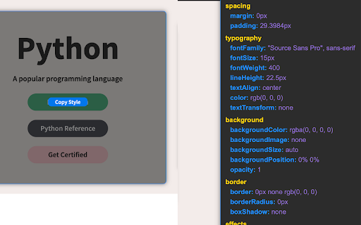 CopyCSS One click style copying for developers.  from Chrome web store to be run with OffiDocs Chromium online