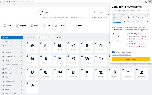 Copy for FontAwesome  from Chrome web store to be run with OffiDocs Chromium online