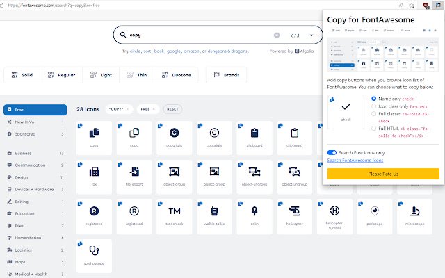 Salin untuk FontAwesome daripada kedai web Chrome untuk dijalankan dengan OffiDocs Chromium dalam talian