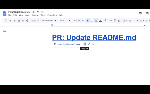 Copy GitHub PR link with title  from Chrome web store to be run with OffiDocs Chromium online