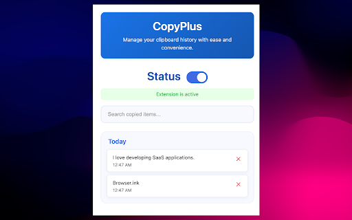 CopyPlus Manage your clipboard history with ease  from Chrome web store to be run with OffiDocs Chromium online