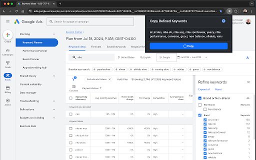 Copy Refined Keywords  from Chrome web store to be run with OffiDocs Chromium online