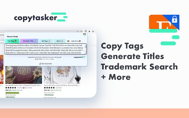 Copy Tags Etsy Keywords Titles Copytasker  from Chrome web store to be run with OffiDocs Chromium online