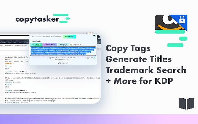 Salin Tag KDP Title Generator Cari Amazon dari kedai web Chrome untuk dijalankan dengan OffiDocs Chromium dalam talian