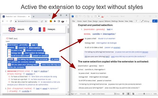 Copy text without styles  from Chrome web store to be run with OffiDocs Chromium online