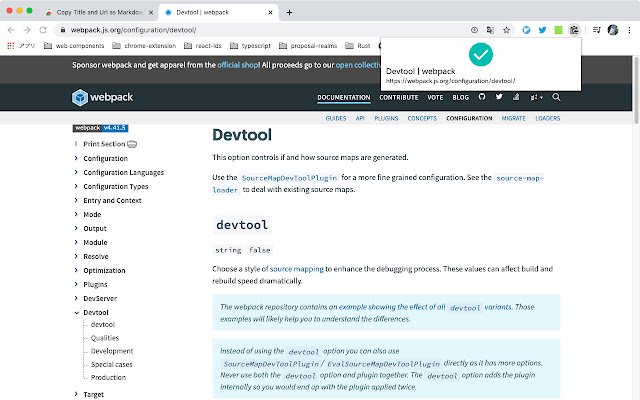 Copy Title and Url as Markdown Style  from Chrome web store to be run with OffiDocs Chromium online