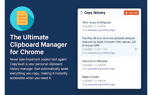 CopyVault Advanced Clipboard Manager  from Chrome web store to be run with OffiDocs Chromium online