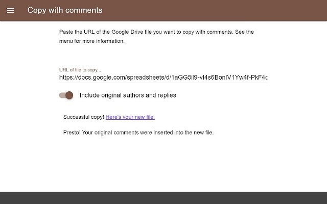 Copy with comments  from Chrome web store to be run with OffiDocs Chromium online