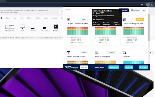 Core Web Vitals history  from Chrome web store to be run with OffiDocs Chromium online