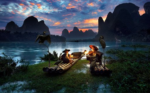 Cormorant Fishermen at Dusk in Guilin  from Chrome web store to be run with OffiDocs Chromium online