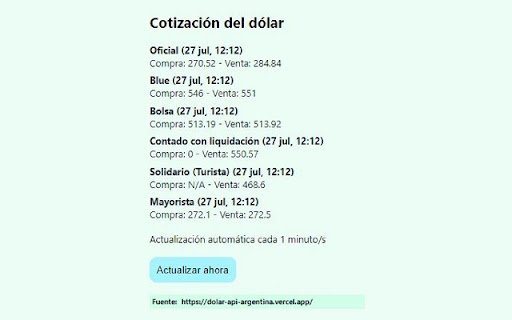 Cotización dólar vs. peso argentino  from Chrome web store to be run with OffiDocs Chromium online