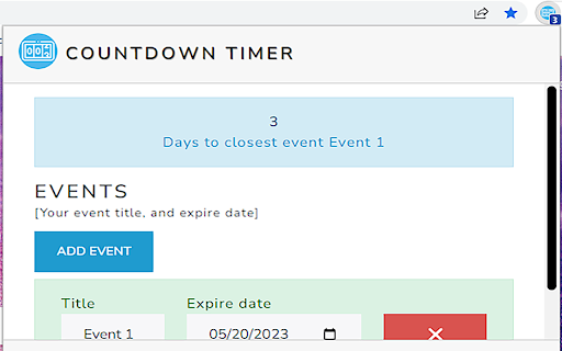Countdown Timer  from Chrome web store to be run with OffiDocs Chromium online