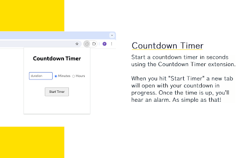 Countdown Timer A Simple Count Down Timer With Alarm  from Chrome web store to be run with OffiDocs Chromium online