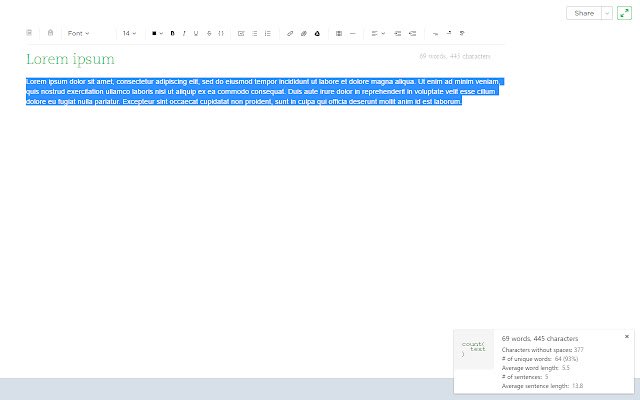 count(text)  from Chrome web store to be run with OffiDocs Chromium online