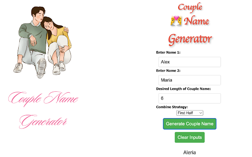 Couple Name Generator from Chrome web store to be run with OffiDocs Chromium online Couple Name Generator from Chrome web store to be run with OffiDocs Chromium online