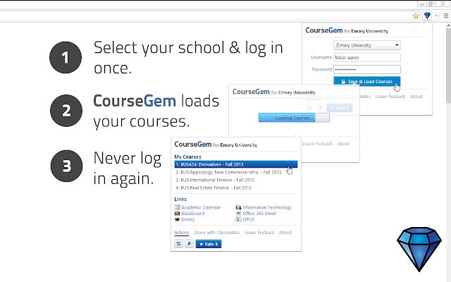 CourseGem จาก Chrome เว็บสโตร์ที่จะใช้งานร่วมกับ OffiDocs Chromium ออนไลน์