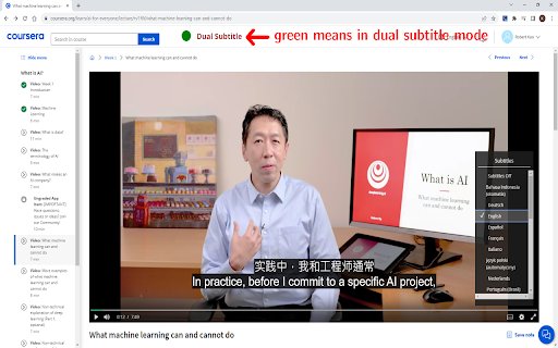 Coursera Dual Subtitle  from Chrome web store to be run with OffiDocs Chromium online
