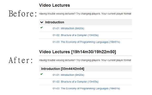 Coursera Video Time Summary  from Chrome web store to be run with OffiDocs Chromium online