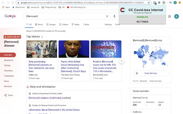 OffiDocs Chromium 온라인으로 실행되는 Chrome 웹 스토어의 Covid Cleaner COVID 19 less Internet