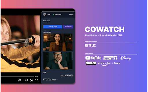 CoWatch  from Chrome web store to be run with OffiDocs Chromium online