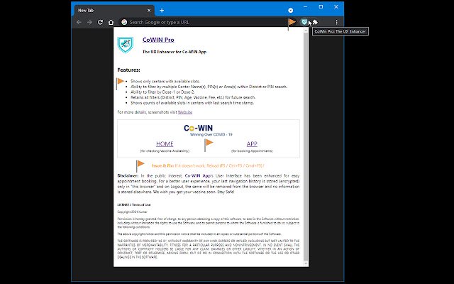 CoWIN Pro ze sklepu internetowego Chrome do uruchomienia z OffiDocs Chromium online