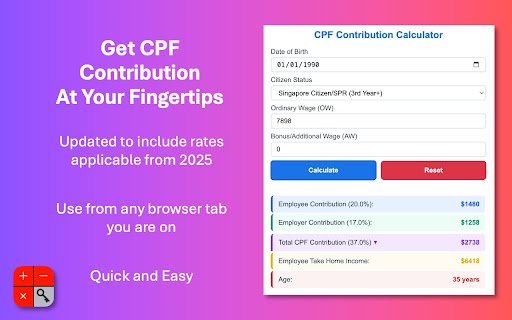 CPF Contribution Calculator  from Chrome web store to be run with OffiDocs Chromium online