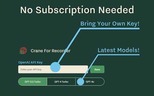 Crane For Recorder  from Chrome web store to be run with OffiDocs Chromium online
