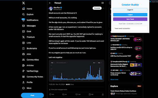 CreatorBuddy Tweet Extractor  from Chrome web store to be run with OffiDocs Chromium online