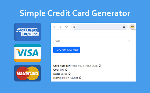 Credit Card Generator  from Chrome web store to be run with OffiDocs Chromium online
