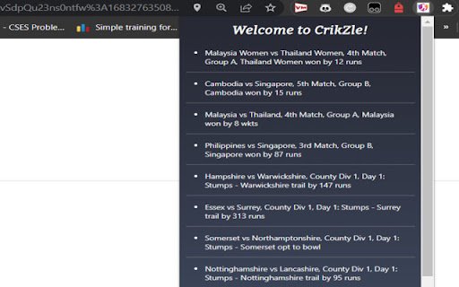 CrikZle Live Cricket Matches  from Chrome web store to be run with OffiDocs Chromium online