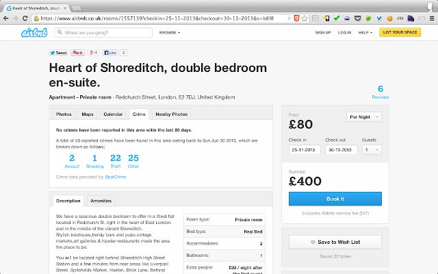Crime stats and Photos in Airbnb Listings  from Chrome web store to be run with OffiDocs Chromium online