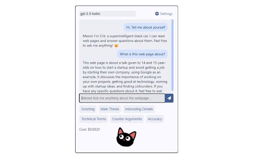 Crit Cat: Cat infected GPT assistant  from Chrome web store to be run with OffiDocs Chromium online