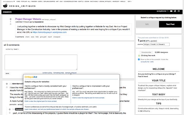 CritiqueAid מחנות האינטרנט של Chrome תופעל עם OffiDocs Chromium באינטרנט