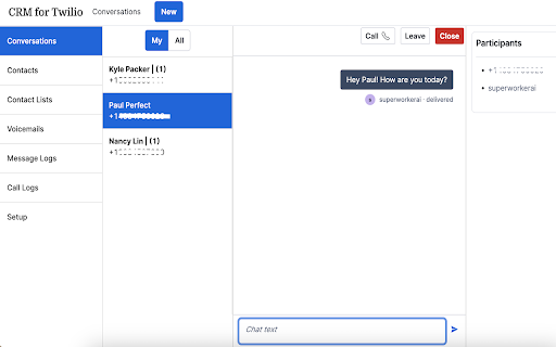 CRM for Twilio  from Chrome web store to be run with OffiDocs Chromium online