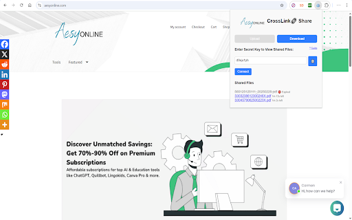 CrossLink Share  from Chrome web store to be run with OffiDocs Chromium online