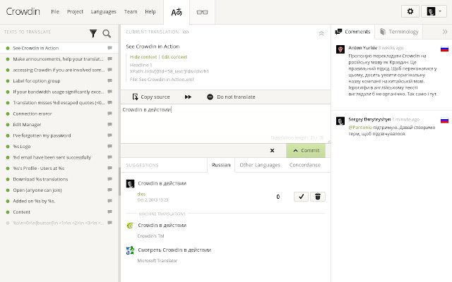 Crowdin із веб-магазину Chrome, який буде працювати за допомогою OffiDocs Chromium онлайн