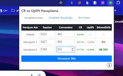 CR ve Uplift Hesaplama Aracı  from Chrome web store to be run with OffiDocs Chromium online