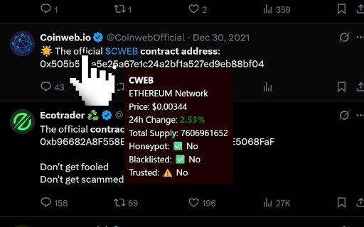 Crypto Hover  from Chrome web store to be run with OffiDocs Chromium online