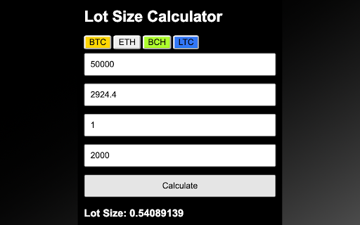 Crypto Lot Size Calculator  from Chrome web store to be run with OffiDocs Chromium online