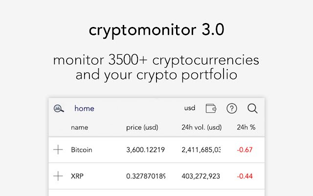 CryptoMonitor Tracker portafoglio crittografico! dal Chrome Web Store per essere eseguito con OffiDocs Chromium online