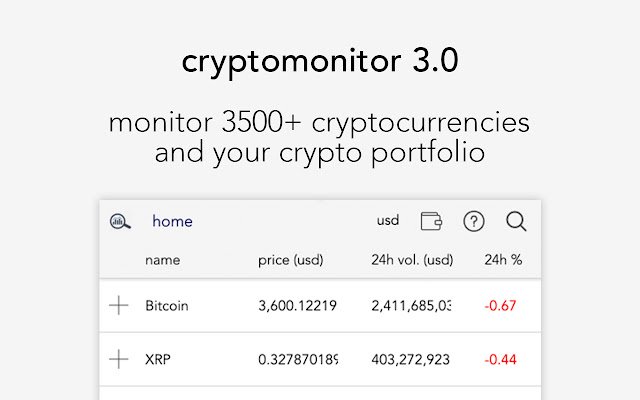 Suivi de portefeuille CryptoMonitor Crypto! de la boutique en ligne Chrome à exécuter avec OffiDocs Chromium en ligne