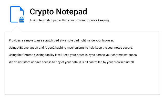 Crypto Notepad จาก Chrome เว็บสโตร์ที่จะรันด้วย OffiDocs Chromium ทางออนไลน์