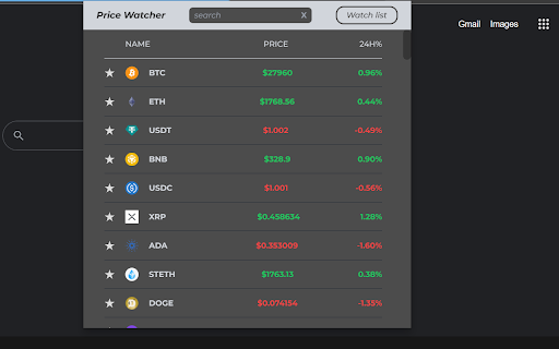 Crypto Price Watcher  from Chrome web store to be run with OffiDocs Chromium online