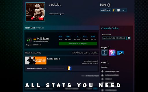 CS2 Faceit Stats  from Chrome web store to be run with OffiDocs Chromium online