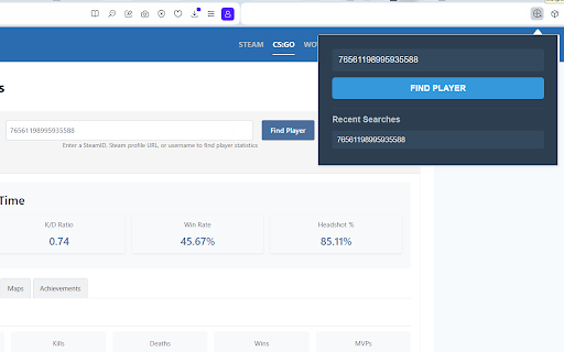 CS:GO Player Stats Quick Search  from Chrome web store to be run with OffiDocs Chromium online