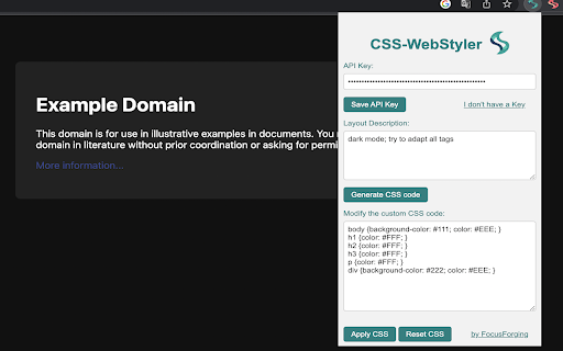 CSS WebStyler  from Chrome web store to be run with OffiDocs Chromium online