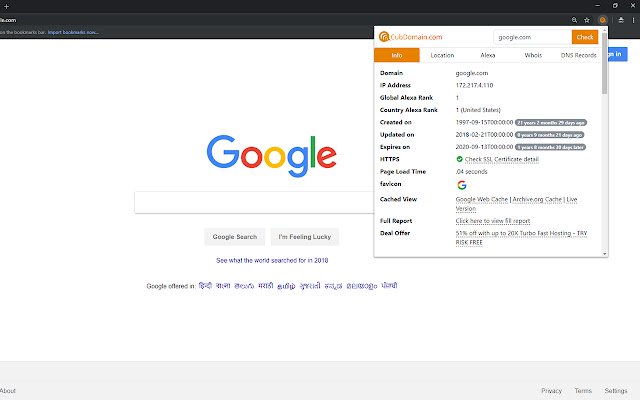 CubDomain.com mula sa Chrome web store na tatakbo sa OffiDocs Chromium online