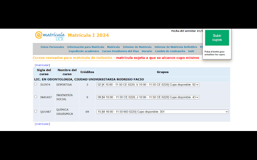 Cupos eMatrícula  from Chrome web store to be run with OffiDocs Chromium online