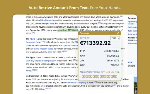 Currates Immersive Currency Converter  from Chrome web store to be run with OffiDocs Chromium online