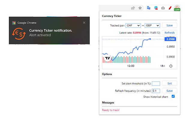 Wskaźnik kursu wymiany walut ze sklepu internetowego Chrome do uruchomienia z OffiDocs Chromium online